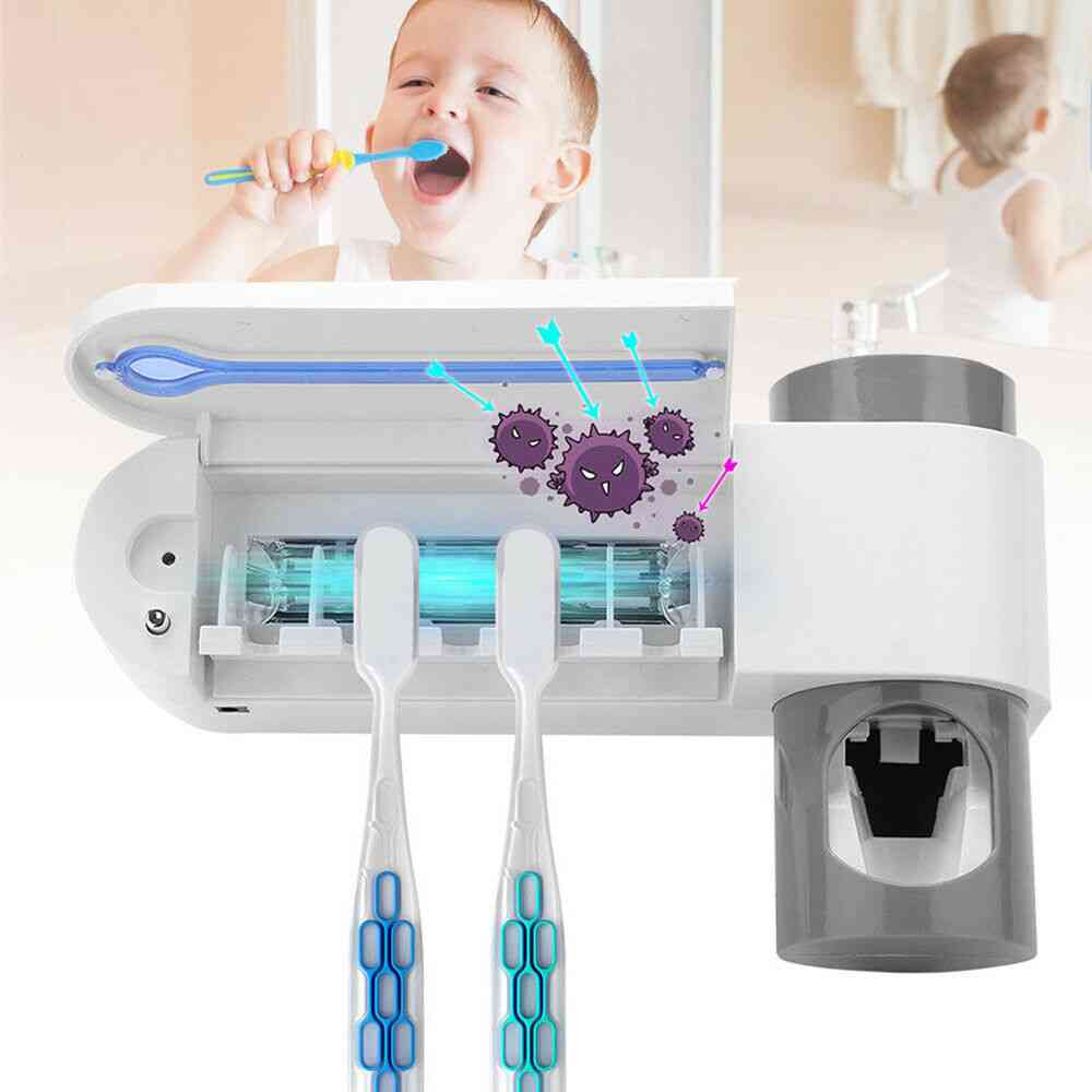 Ultraviolet Toothbrush Sterilizer, Holder And Automatic Squeezers Dispenser