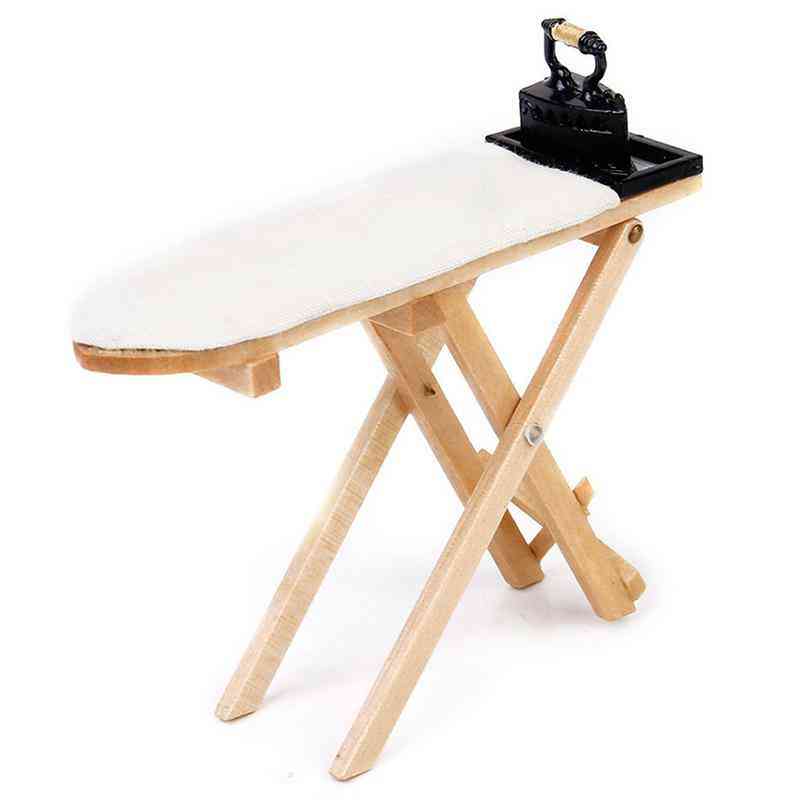 Mini Craft White Wood , Ironing Board Scene Accessories - Dollhouse Miniature Furniture Toy