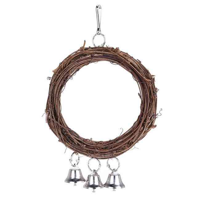 Drveni stalak za igranje stalka, ljuljački drveni prsten za papagaja koji visi sa zvonom