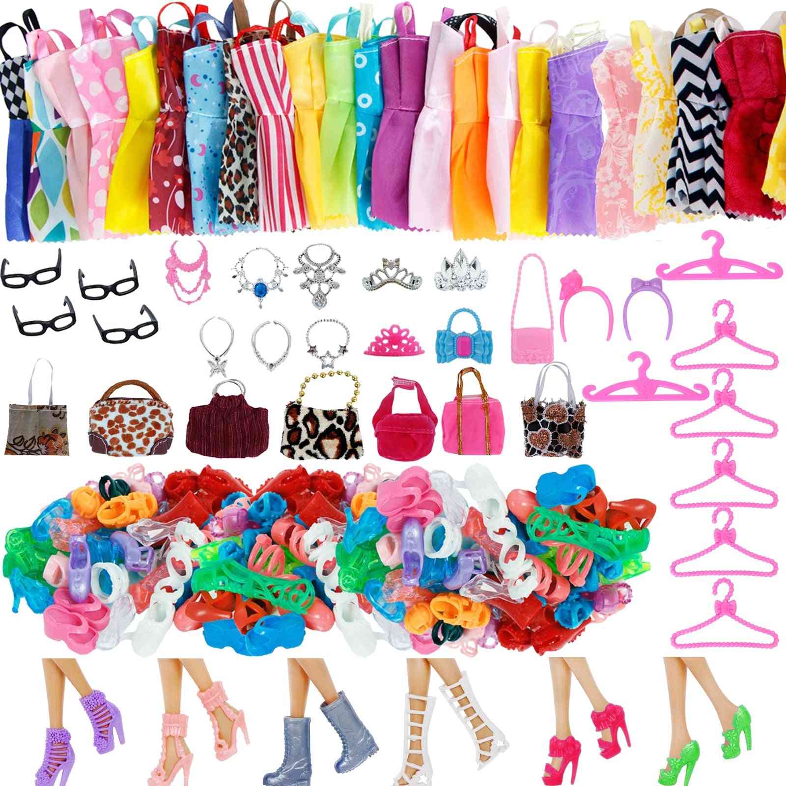 Random 1 Set For Barbie Doll, Boots, Mini Dress, Handbags, Crown Hangers, Glasses - Doll Clothes Kids Toy