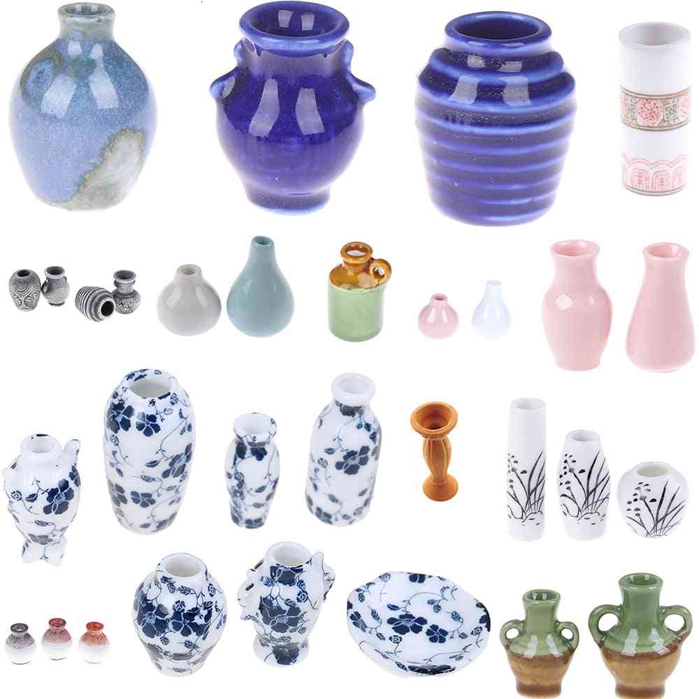 Puppenhaus Mini Keramik Porzellan Vase Zubehör - 3St