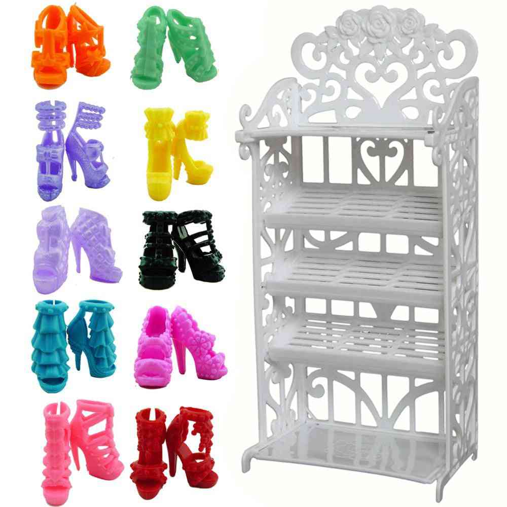 Mix Doll Option Shoes / Shoe Cabinet, White Rack Storage, Sofa Dresses Dollhouse Furniture For Barbie Doll