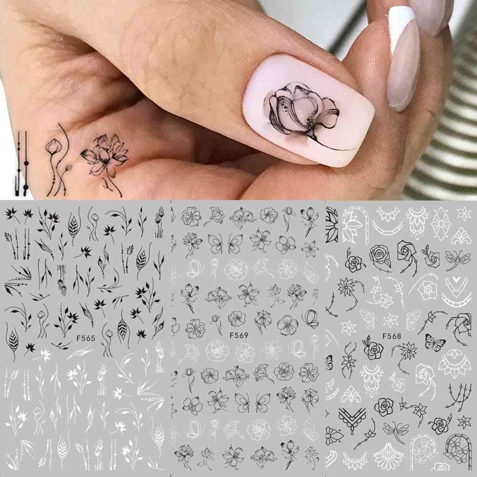 3d Nail Art Stickers, Sliders Flowers, Leaf Geometry Adhesive Nail Decals