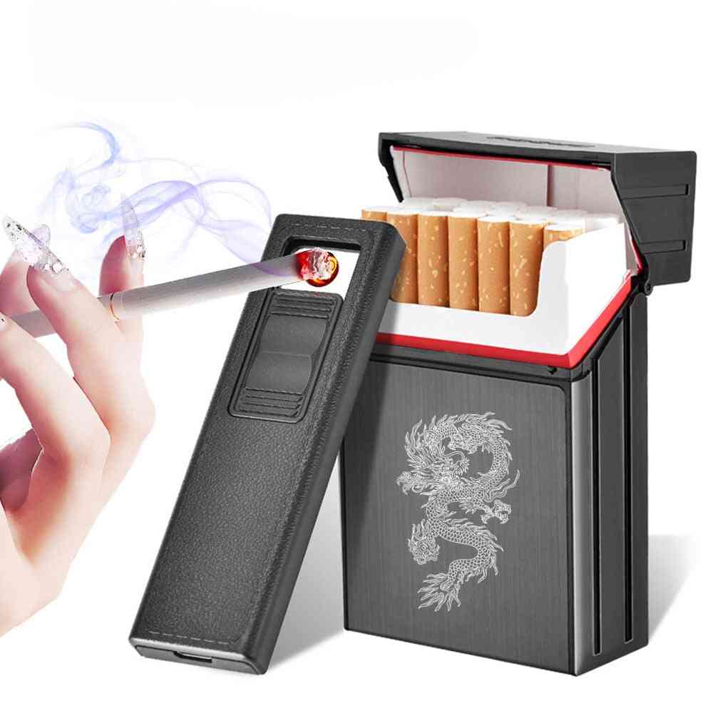 2 In 1 Cigarette Case Usb Rechargeable Lighter For Smoking Flameless Electronic