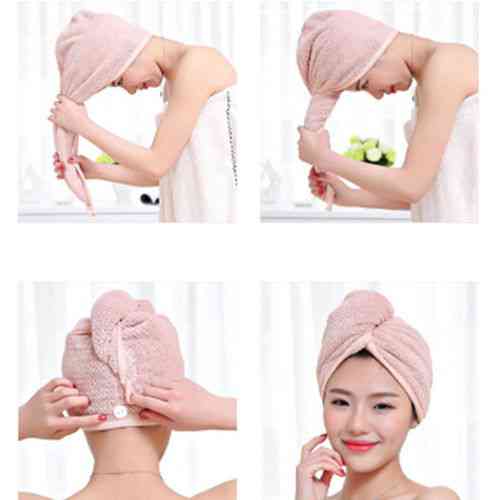 Gorro de toalla para secar el cabello - gorro de turbante de secado rápido micro tejido para ducha de baño - rosa 60x20cm