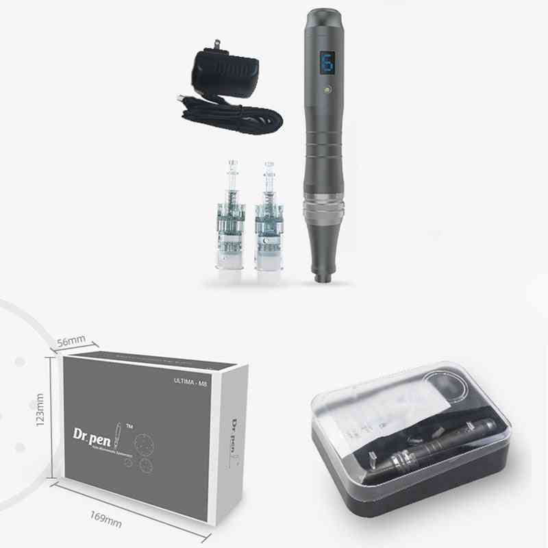 Professionel trådløs digital skærm -6 niveauer dr. pen ultima m8 mikronål pen med genopladelige hudplejesæt - EU-stik