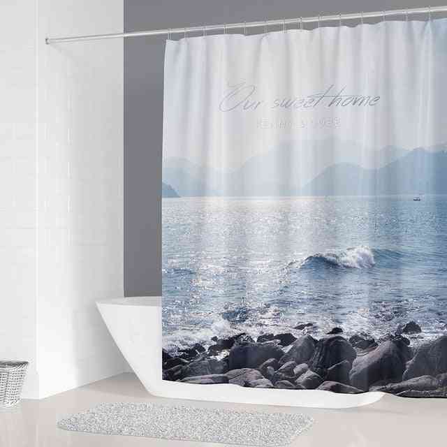 Sunny Beach Printed Fabric Shower Curtains - Waterproof Bathroom Decor