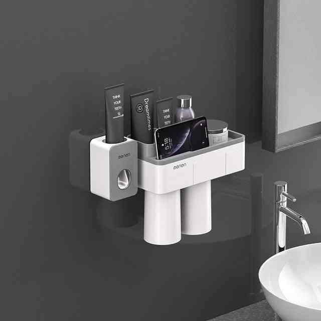Toothpaste Squeezer Dispenser Storage Shelf Set For Bathroom Magnetic Adsorption With Cup