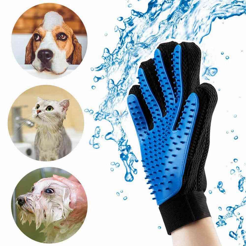 Guante de limpieza suave para mascotas, perros y gatos, cepillo de masaje para eliminar el pelo, verde / mano izquierda