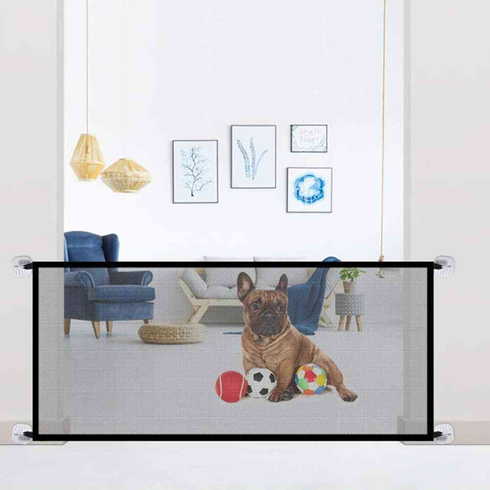 Vallas de barrera para mascotas - portátil, plegable, transpirable, puerta de malla para perros - negro / 110x72cm