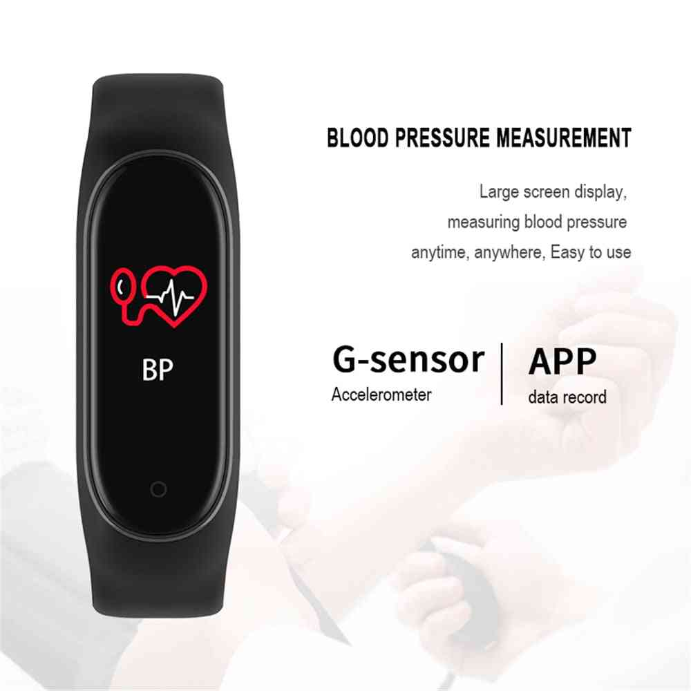 Inteligentna opaska na nadgarstek z kolorowym ekranem m4, pulsometr, opaska fitness, ciśnienie krwi - kolor czarny
