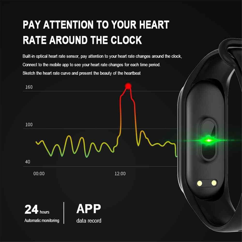 Inteligentna opaska na nadgarstek z kolorowym ekranem m4, pulsometr, opaska fitness, ciśnienie krwi - kolor czarny