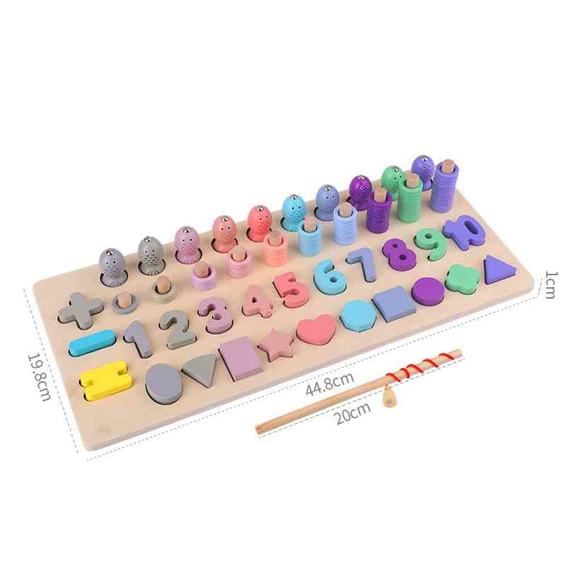 Montessori pedagogiska trä för barn- magnetisk matematisk fiske räkna nummer matchande form matcha tidig utbildning leksak - svart