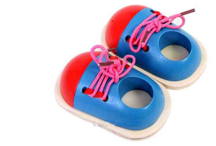 Montessori Educational Wooden- Toddler Lacing Shoes