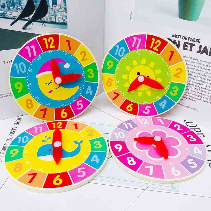 Cartoon Montessori Wooden, Hour/ Minute/ Second Cognition Clocks For Kids- Early Preschool Teaching Aids