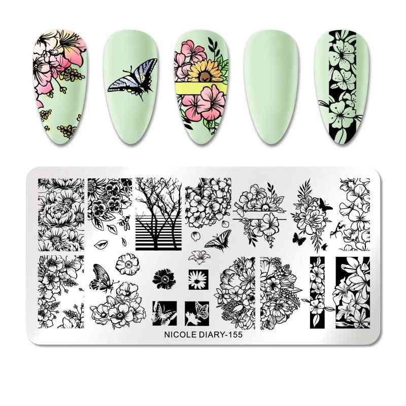 Plaques d'estampage d'ongles en acier inoxydable fleurs pour nail art, accessoires de pochoir pour plaque d'image pour ongles - ND-168