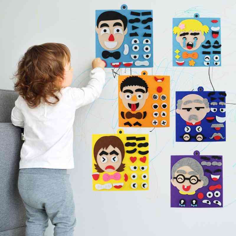 Håndlavet DIY emotion puslespil legetøj, ikke-vævet stof fem sanseorganer samler puslespil børn gaver - dreng