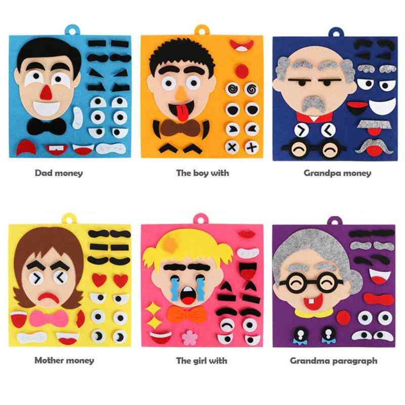 Håndlavet DIY emotion puslespil legetøj, ikke-vævet stof fem sanseorganer samler puslespil børn gaver - dreng
