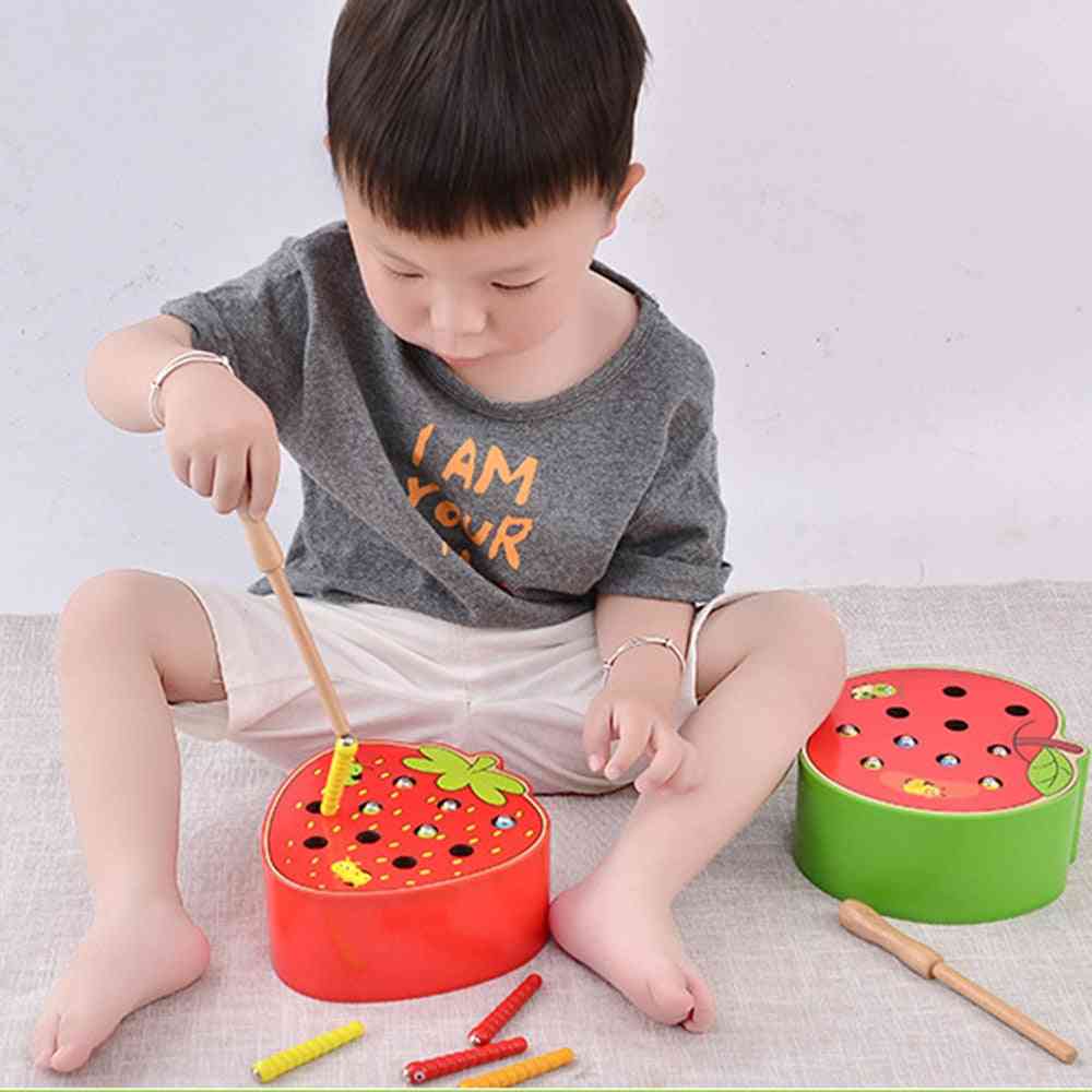 3D-Puzzle-Baby-Holzspielzeug - frühkindliche pädagogische Fangwurmspielfarbe kognitive Erdbeer-Greiffähigkeit lustig - Apfel