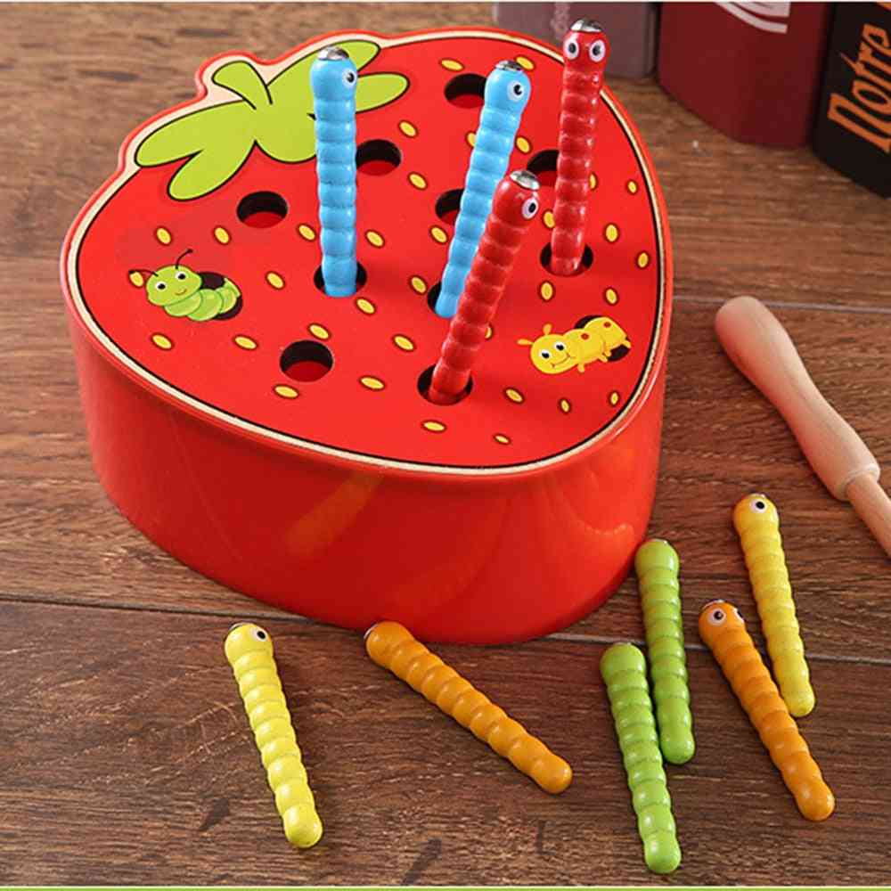 Rompecabezas 3d juguetes de madera para bebés - juego educativo de gusanos de captura para la primera infancia color cognitivo capacidad de agarre de fresa divertido - apple