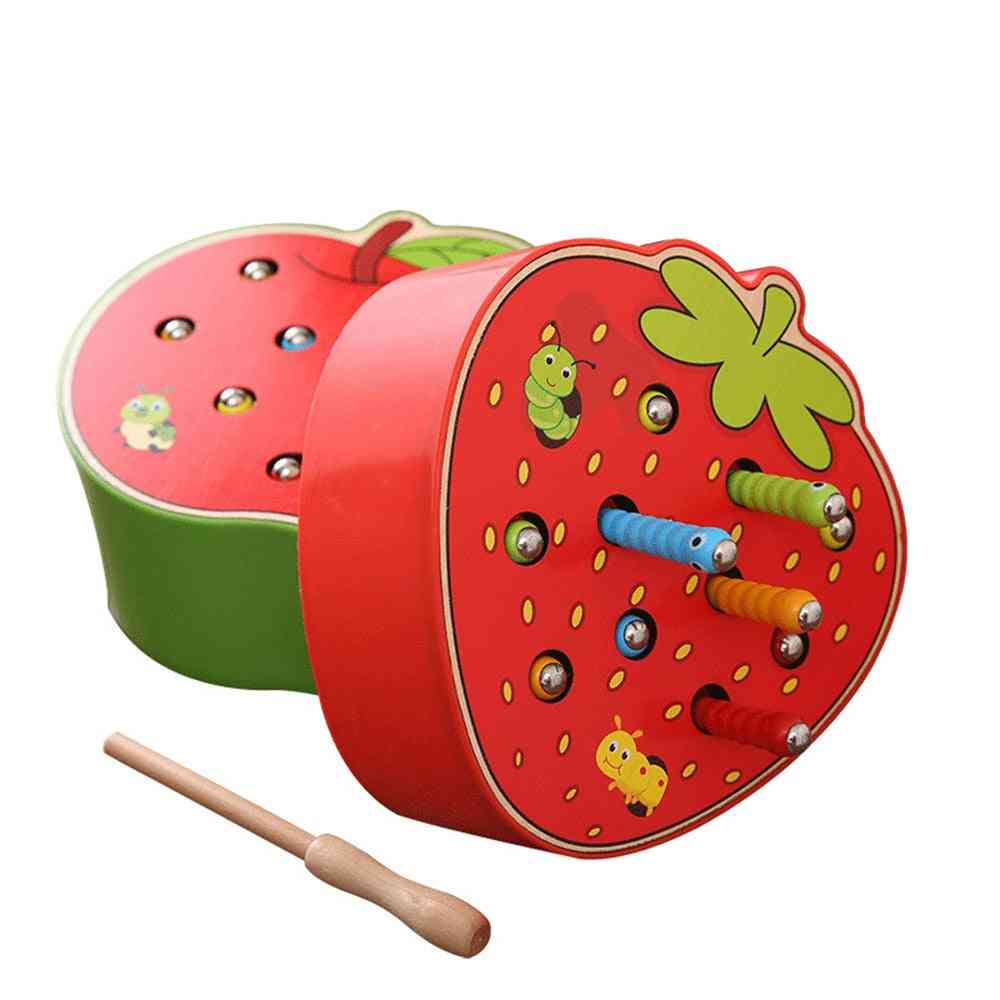 Rompecabezas 3d juguetes de madera para bebés - juego educativo de gusanos de captura para la primera infancia color cognitivo capacidad de agarre de fresa divertido - apple