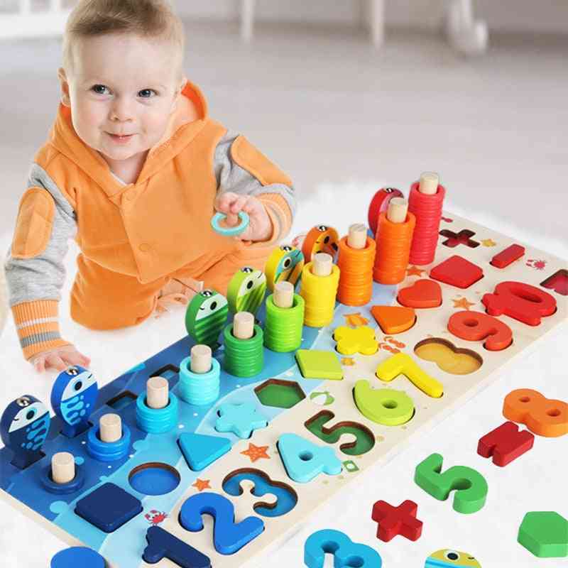 Bambini educativi in legno, numeri di conteggio pesca 5 in 1 corrispondenti a forma digitale giocattolo puzzle bordo - 4 in 1 set