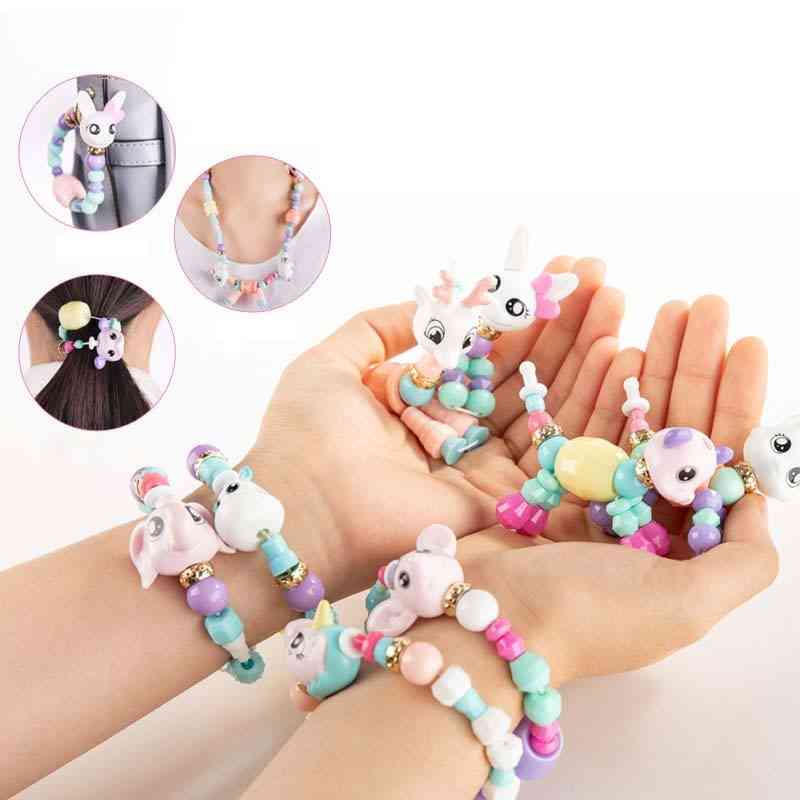 1/5 pezzi ragazze giocattoli fatti a mano perline braccialetto braccialetti per feste per bambini- fai da te animali magici varietà braccialetti collana regali educativi - 1 pz casuale