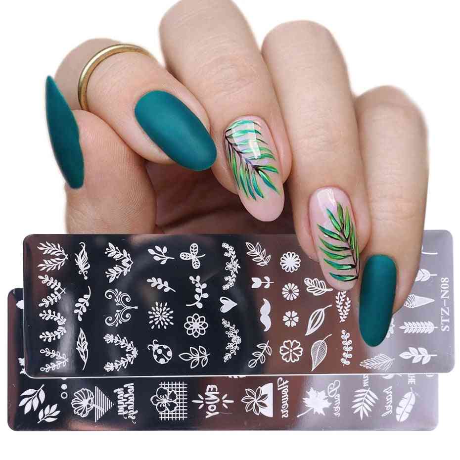 Nail Art Stamping Plates - Leaf, Flowers, Butterfly, Cat And Winter Image Design