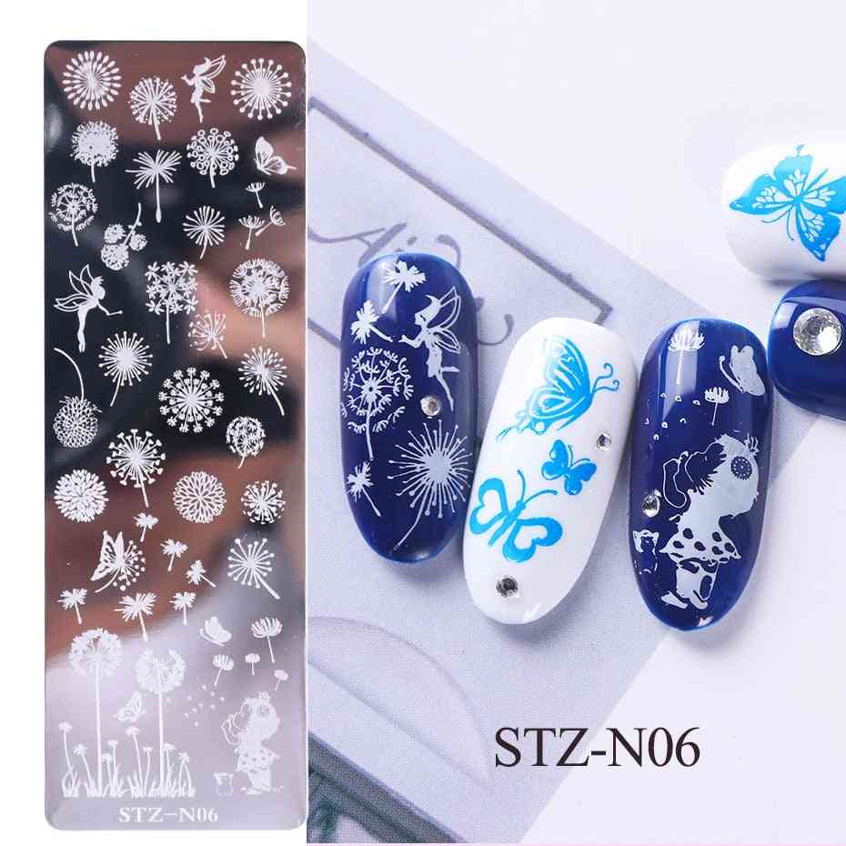 Nail Art Stamping Plates - Leaf, Flowers, Butterfly, Cat And Winter Image Design