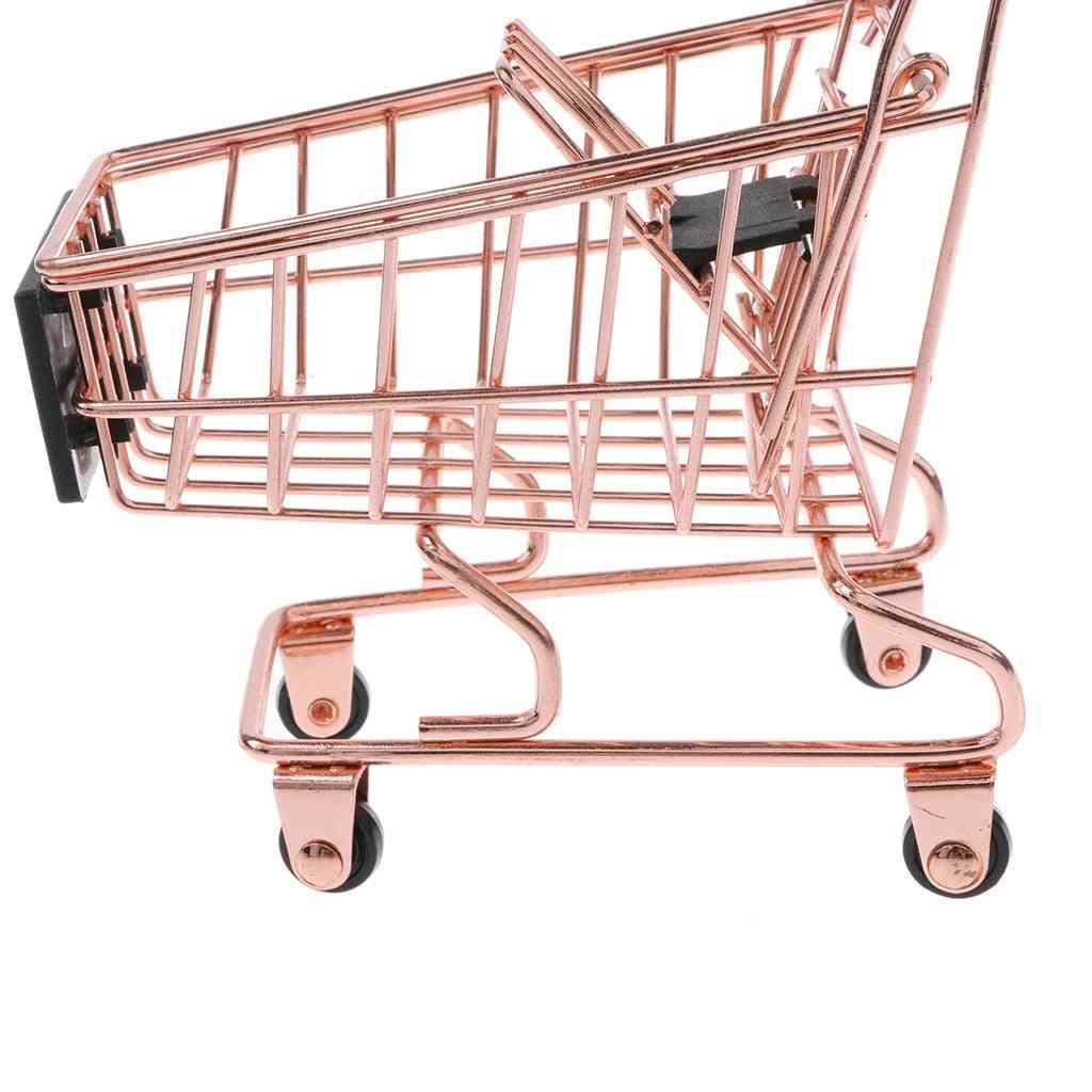 Mini Metal Shopping Cart Salesman Sample For Pretend Play Toy- Home / Office Desk Dollhouse Decoration