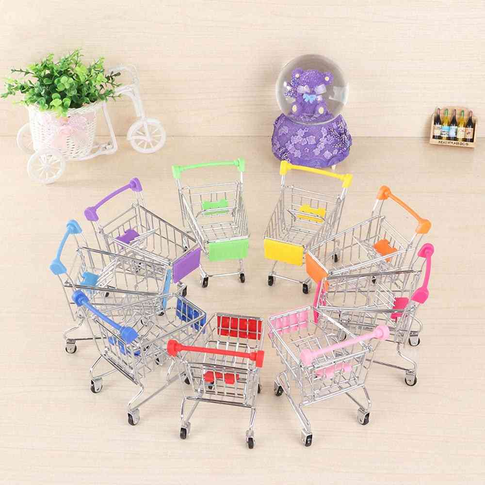 мини количка за пазаруване, преструвайте се играйте детски играчки- симулация супермаркет ръчни колички стая настолна кошница за съхранение домашен декор
