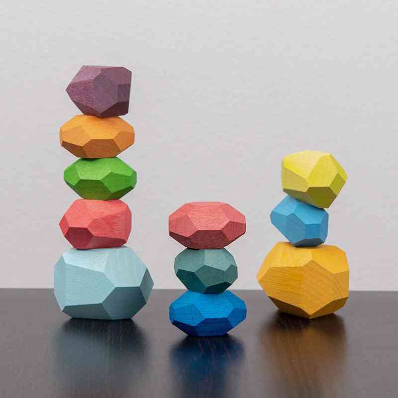 Rainbow Wooden Stone-stacking Blocks, Creative Educational For Kids