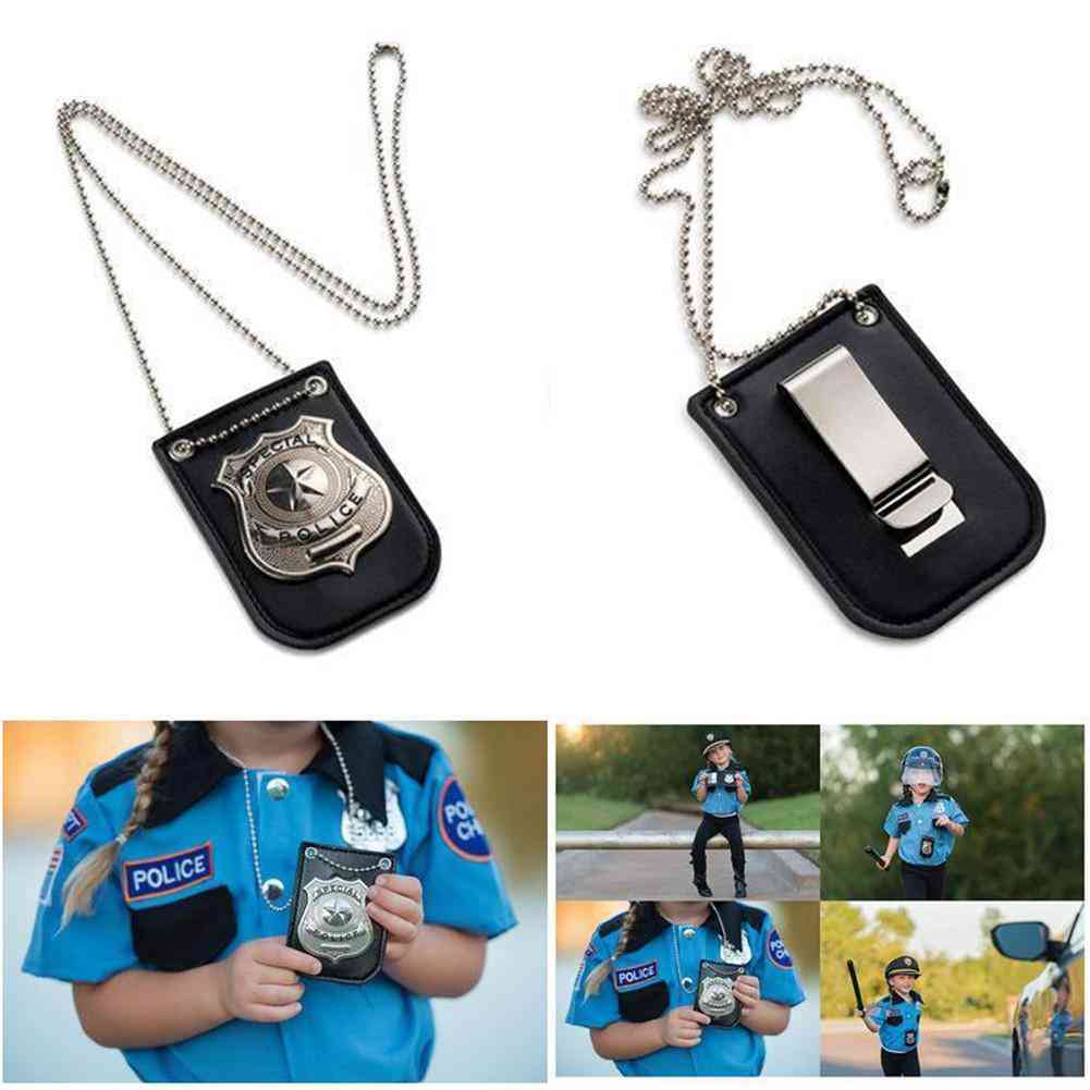 Children Occupation Role Play-america Police Special Badge With Chain And Belt Clip