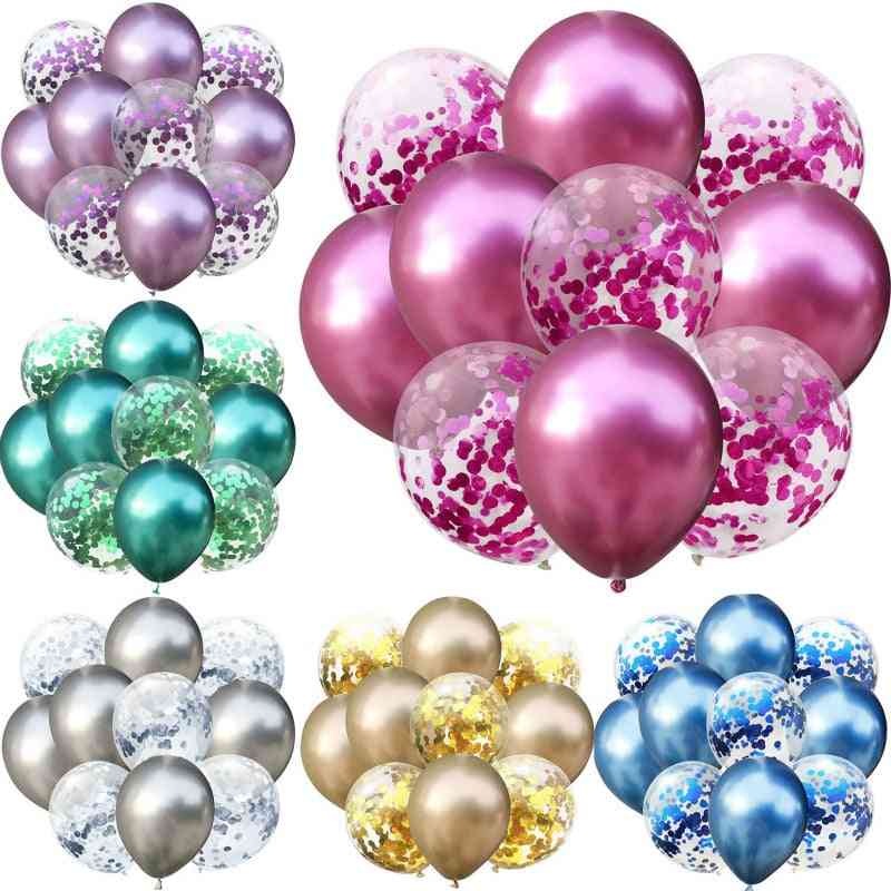 10pcs/lot 12 Inch  Contient 5pcs Metal Color +5pcs Confetti Latex Balloons
