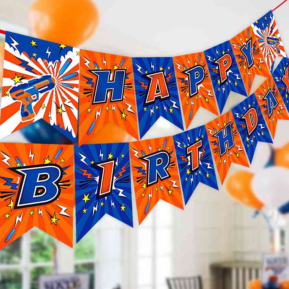 Banner de feliz cumpleaños de guerra de dardos para blasters de la serie nerf para niños (banner de hb) -