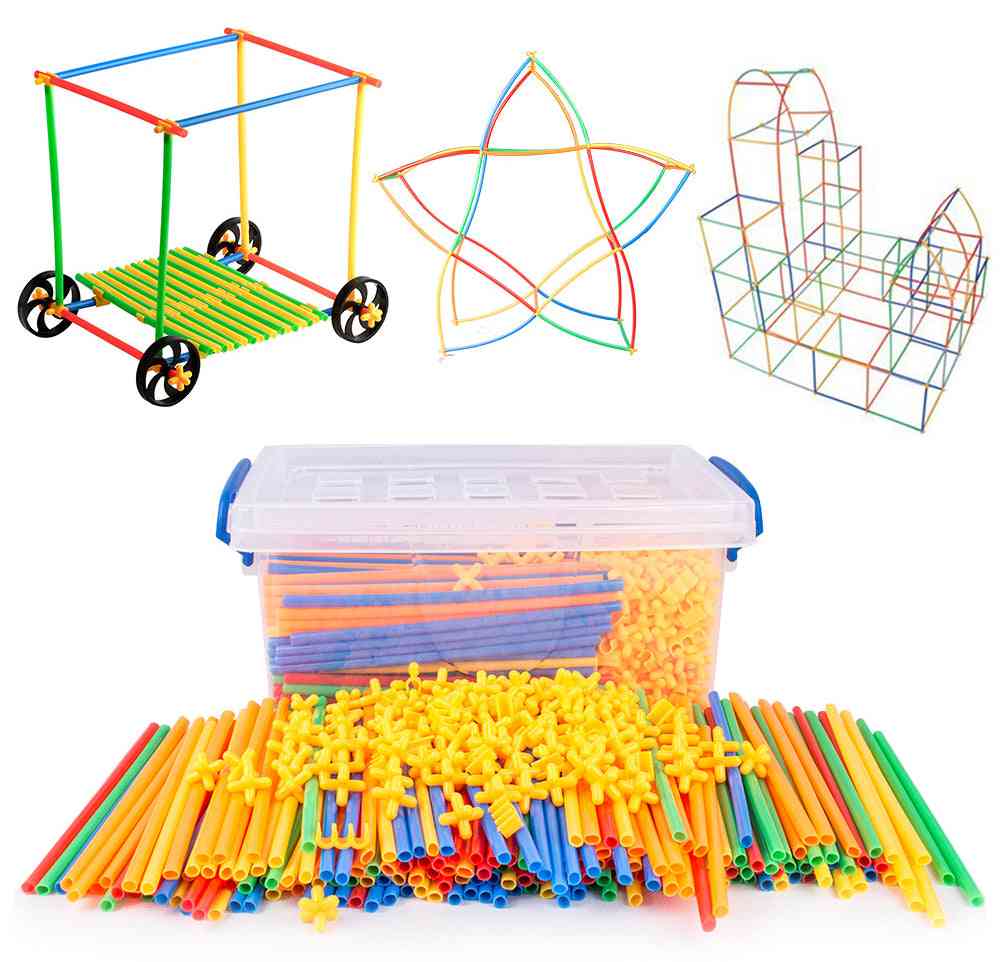 4d Straw Building Plastic Splice Assembled Blocks Educational