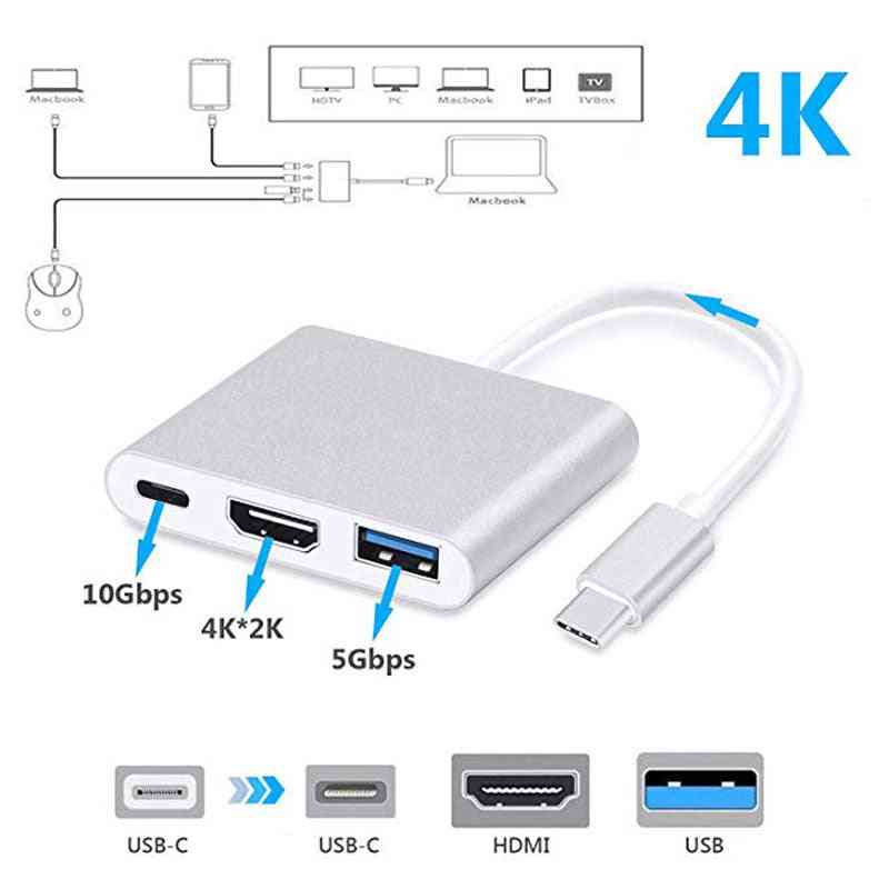 Uosible Thunderbolt 3 adapter, USB type C hub til HDMI 4K support, Samsung dex mode USB-C doce med PD til Macbook Pro / Air - guld