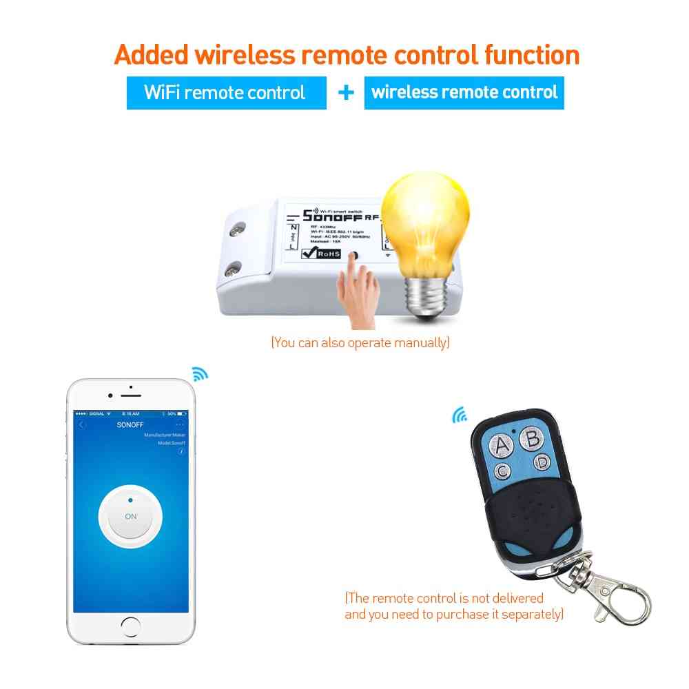 Wifi smart switch 433 mhz afstandsbediening smart home, automatisering modules diy timer ac 90-250 v 220 v 433 mhz - sonoff rf en rc