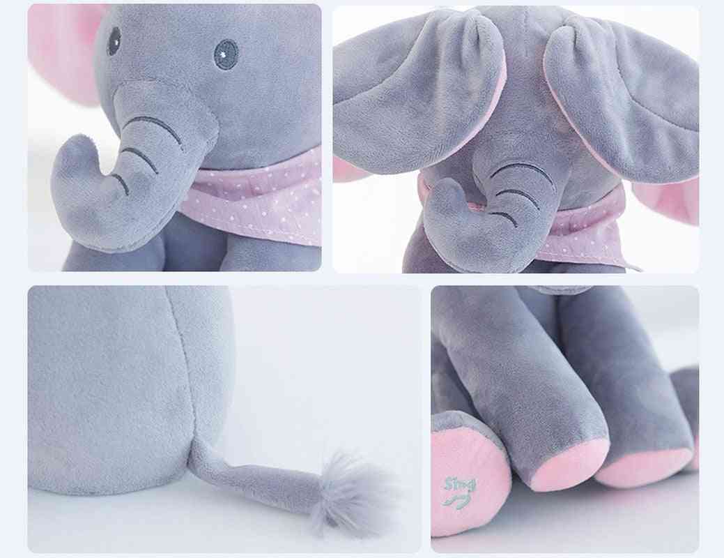 30cm Peek A Elephant Stuffed Plush Doll Electric Play,  For Kids Toys