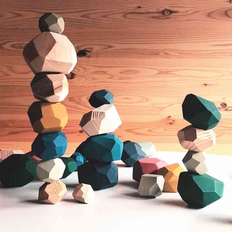 Wood Balancing Stacked Stones Rainbow Set Coloured  Wooden Rocks