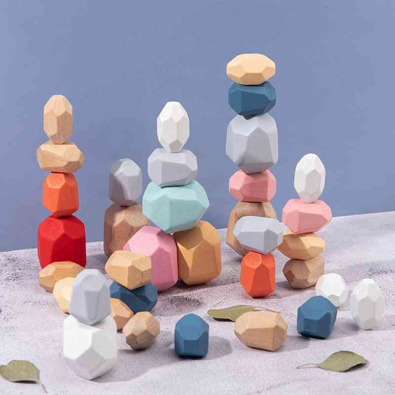 Bloque de construcción de piedra de color de madera para niños, juguete educativo de madera con arcoíris - 10 piezas-200006154