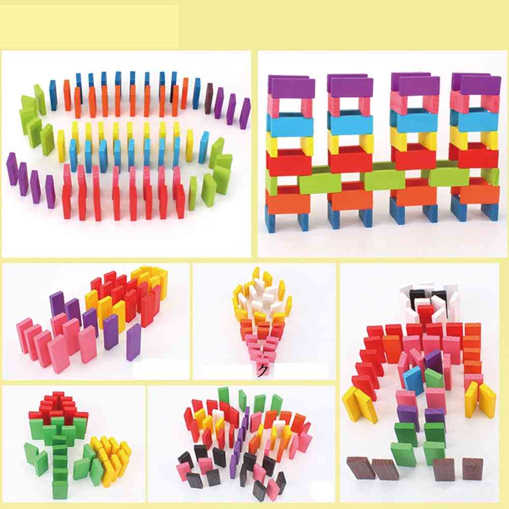 120stk / sæt regnbue træ domino blokke puslespil legetøj til børn-pædagogisk legetøj - 1 stk domino hjælper
