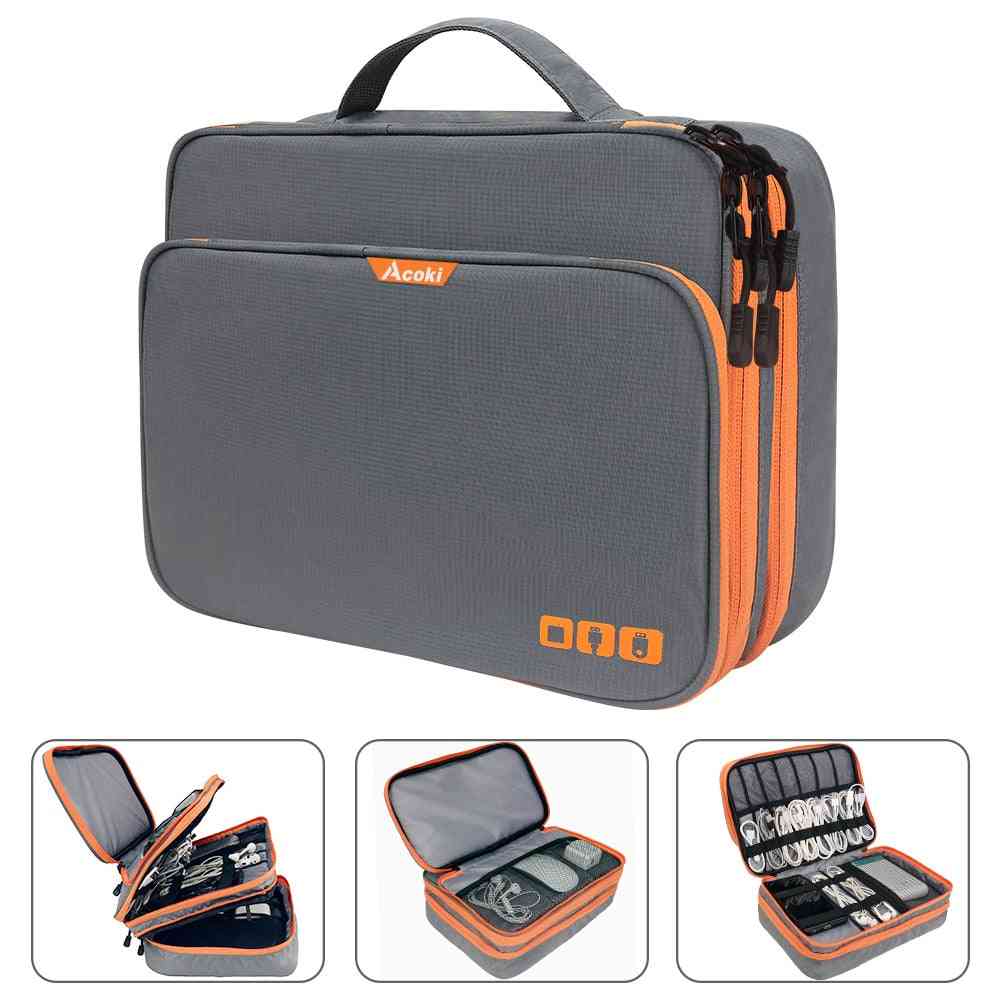 Three Layer Electronic Accessories Organizer, Storage Handbag With Front Pocket