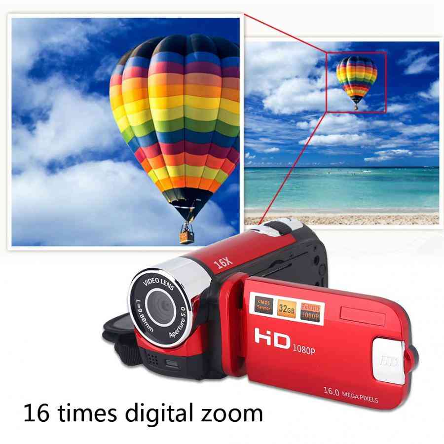 Vlog camera 1080p full hd 16mp dv camcorder, digitale video 270 graden rotatiescherm, 16x nachtopname zoom - zwart-eu-stekker