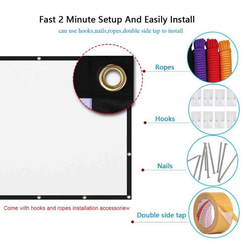 Screen Portable Hd Foldable Projector For Home, Theater, Outdoor, Indoor - Double Side Projection Screen Polyester