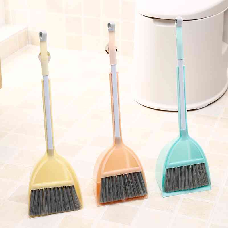 Mini Simulation Cleaning- Child Mop Broom & Dustpan Set Sweeping House Telescopic Tablet Drag