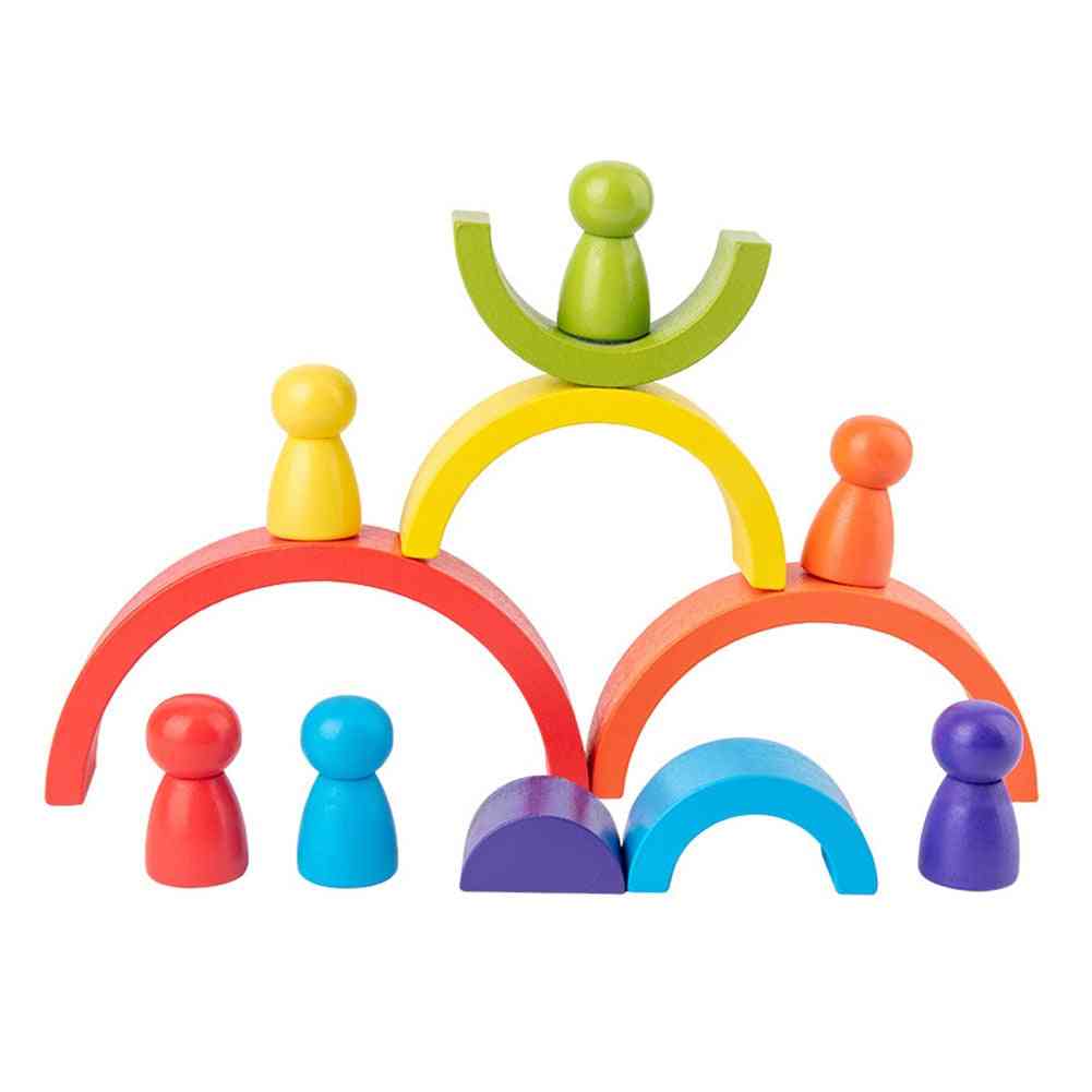 Rainbow-building Blocks Rainbow-stacking-arch Wooden-stacker For Kids