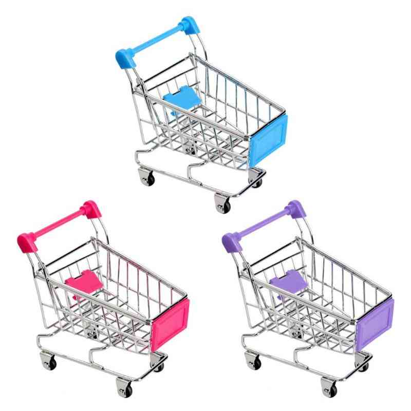 Mini Shopping Cart Decor Handcart Storage Baby Hand Supermarket Trolley Toy