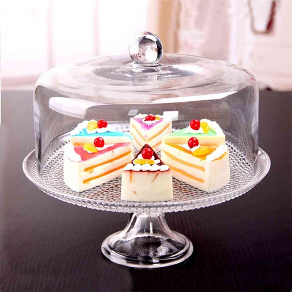 Akrylowy talerz na ciasto z pokrywką przezroczysty - miniaturowa zastawa stołowa dla lalek -