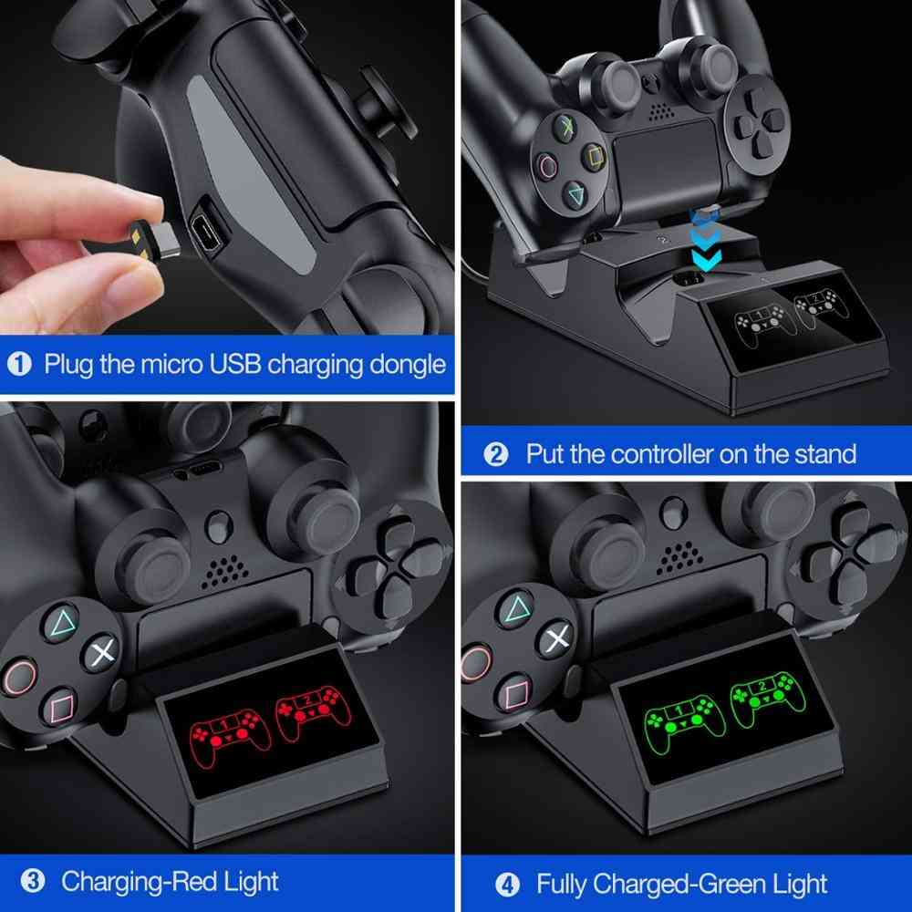 Nabíjecí stanice PlayStation 4 se 2 nabíjecími adaptéry micro USB, duální nabíjecí dok pro Sony PS4 Slim Pro (černý)